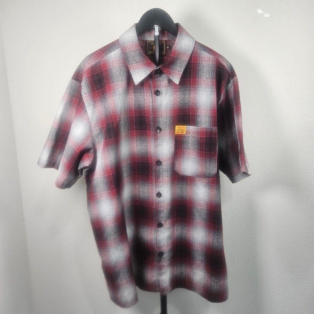 FB County Checker Shirt Mens XL Red Black Plaid Vintage Retro Chicano Streetwear